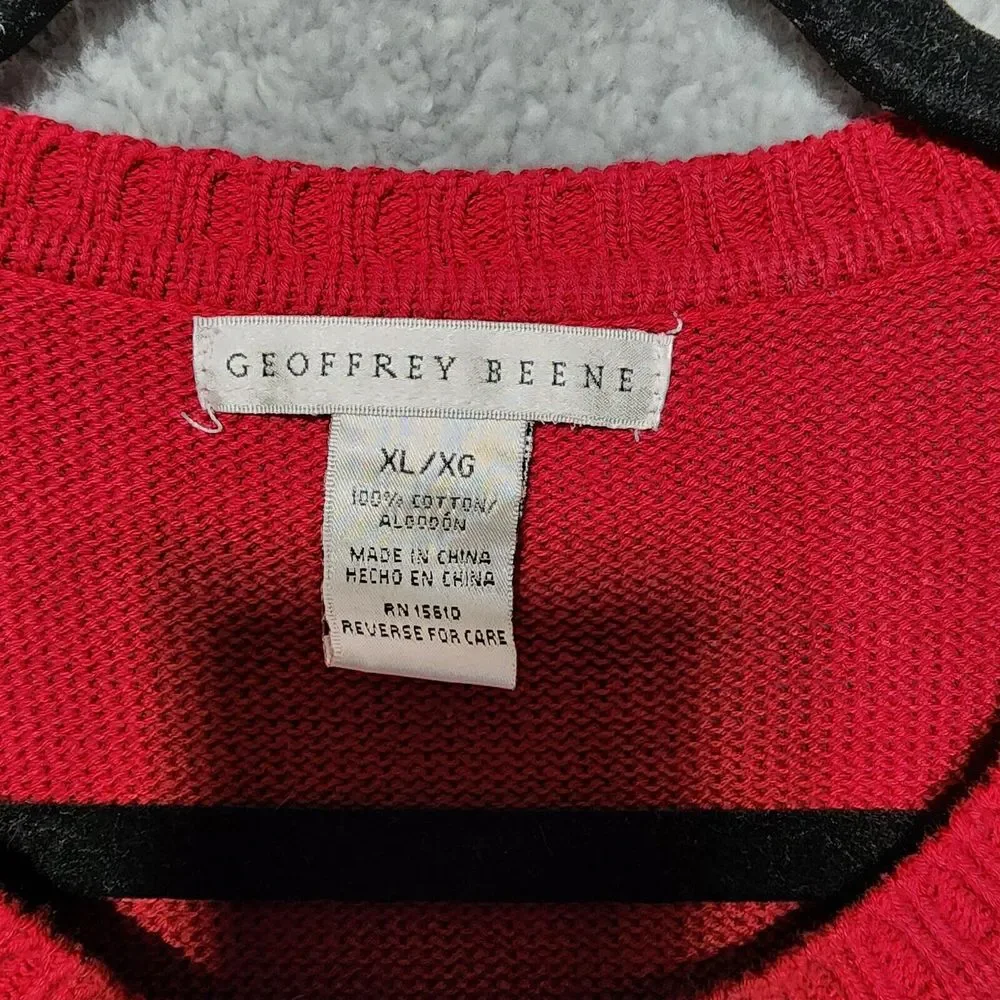 Geoffrey Beene Sweater Men's Red Black‎ Knit Crew Neck Pullover Classic Size XL